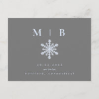 Winter Snowflake Grey/Ice Blue Monogram Save Date