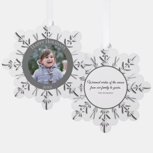 Winter Snowflake Happy Holidays Dated Ornament Card (Front/Back)