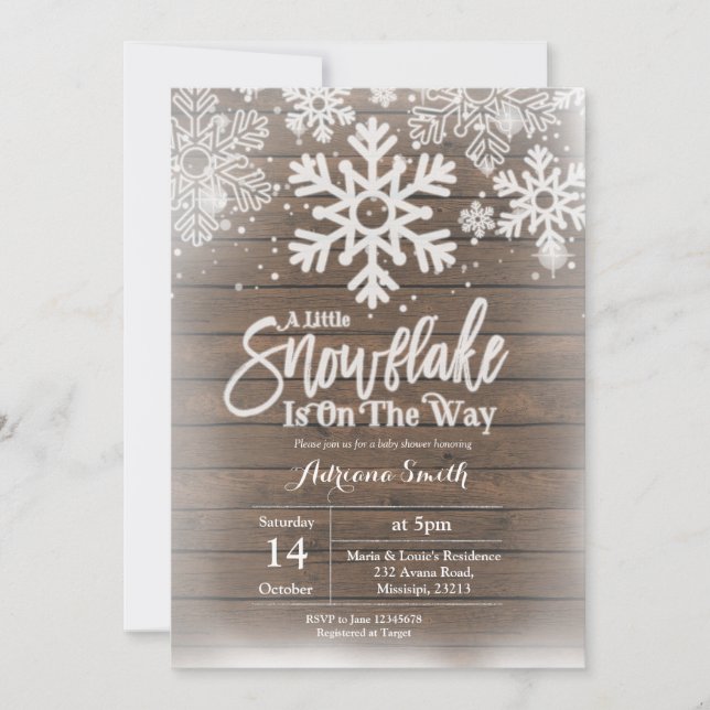 Winter snowflake is on the way baby shower invitation (Front)