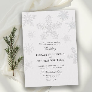 Winter Snowflake Lace Modern Classic Ivory Wedding Invitation
