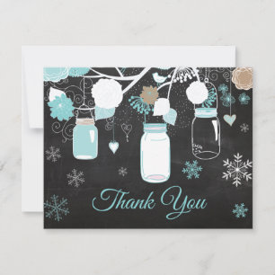 Winter Snowflake Mason Jar Aqua Thank You Card