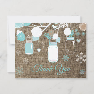 Winter Snowflake Mason Jar Aqua Thank You Card