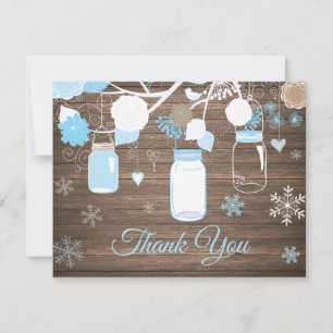 Winter Snowflake Mason Jar Blue Thank You Card