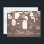 Winter Snowflake Mason Jar Pink Thank You Card<br><div class="desc">Winter Snowflake Mason Jar Pink Thank You Card. Christmas Holiday. Rustic Wood Background. Country Vintage Retro Barn. Pink Snowflake. Love and Thanks, beautiful script font. Add your message on back or leave blank and hand write. For further customization, please click the "Customize it" button and use our design tool to...</div>