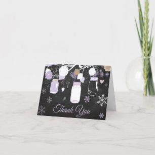Winter Snowflake Mason Jar Purple Chalkboard Thank You Card