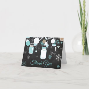 Winter Snowflake Mason Jar Teal Chalkboard Thank You Card