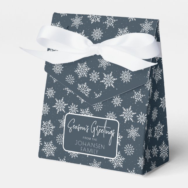 Winter Snowflake Navy Blue Holiday Greeting Favor Box (Front Side)