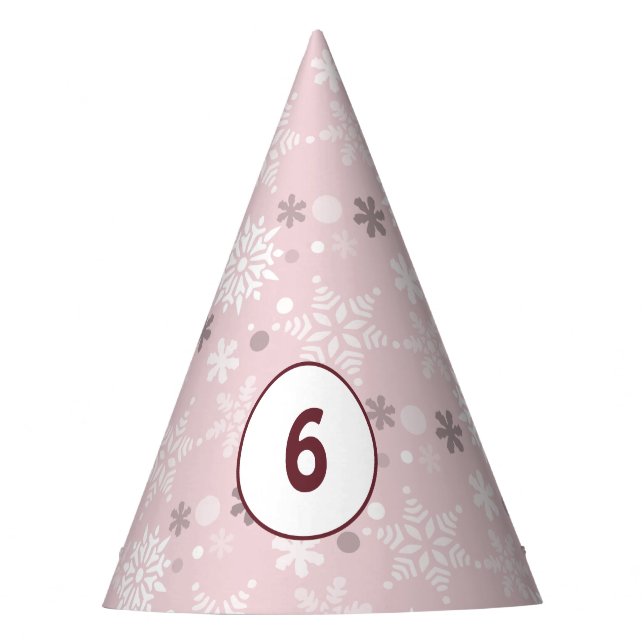  Winter Snowflake Pale Pink 6th Birthday Party Hat (Front)
