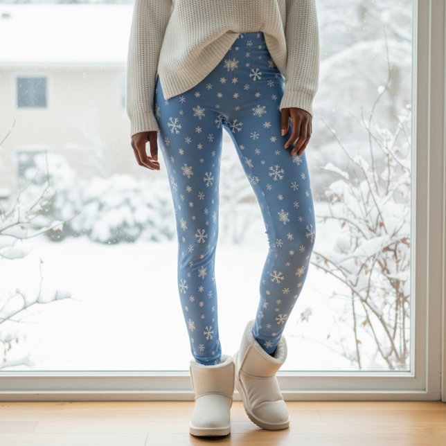 Winter Snowflake Pattern Light Blue Christmas Leggings (Winter Snowflake Pattern Light Blue Christmas Leggings
)