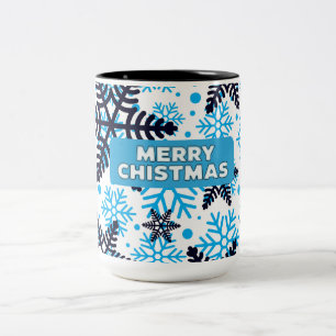 Winter Snowflake Pattern with Merry Christmas Two-Tone Coffee Mug