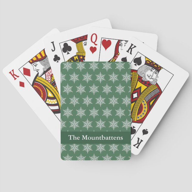Winter Snowflake Personalized Forest Green  Playing Cards (Back)