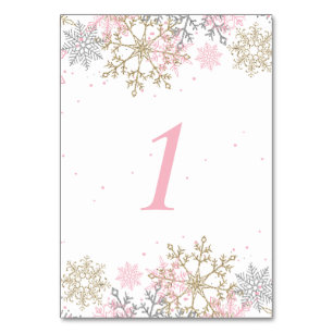 Winter Snowflake Pink and Gold Baby Shower Table N Table Number