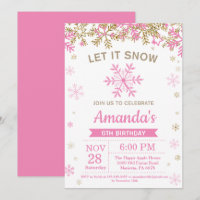 Winter Snowflake Pink and Gold Girl Birthday