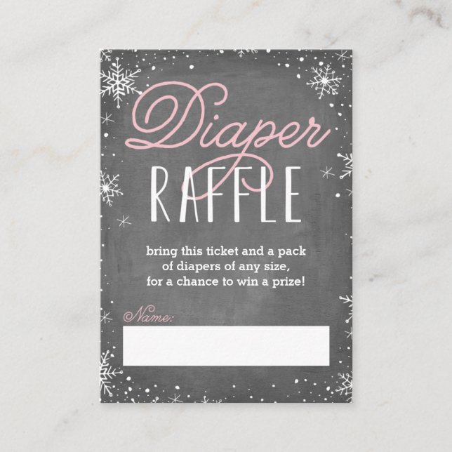 Winter Snowflake Pink Baby Diaper Raffle Ticket Enclosure Card (Front)