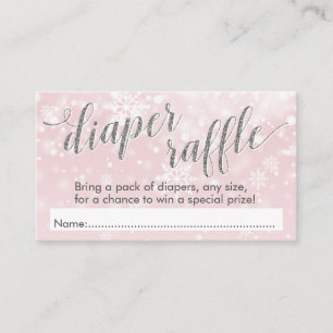 Winter Snowflake Pink Baby Shower Diaper Raffle Enclosure Card