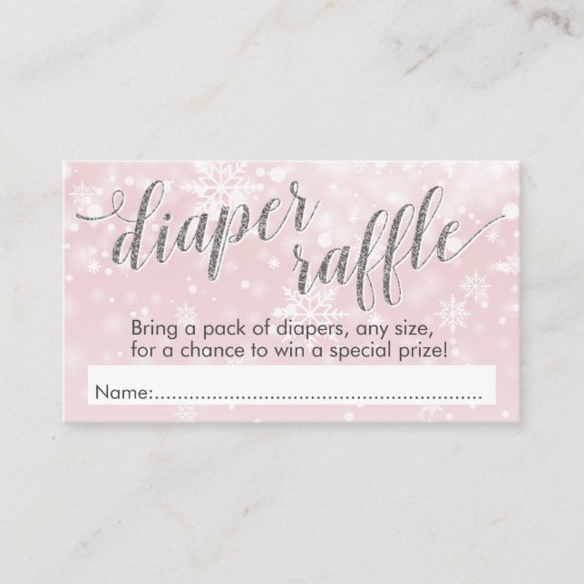 Winter Snowflake Pink Baby Shower Diaper Raffle Enclosure Card (Front)