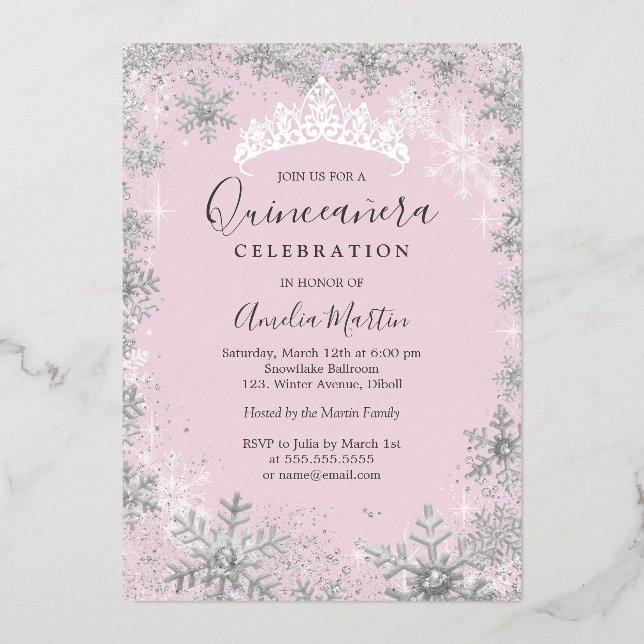 Winter Snowflake Pink Silver Quinceanera (Front)
