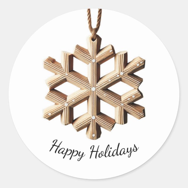 Winter Snowflake Scandinavian Minimal Holiday Classic Round Sticker (Front)