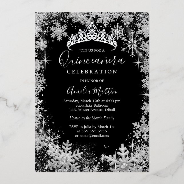 Winter Snowflake Silver Black Quinceanera (Front)