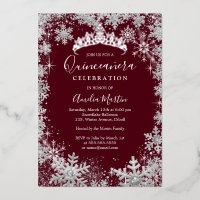 Winter Snowflake Silver Burgundy Quinceanera