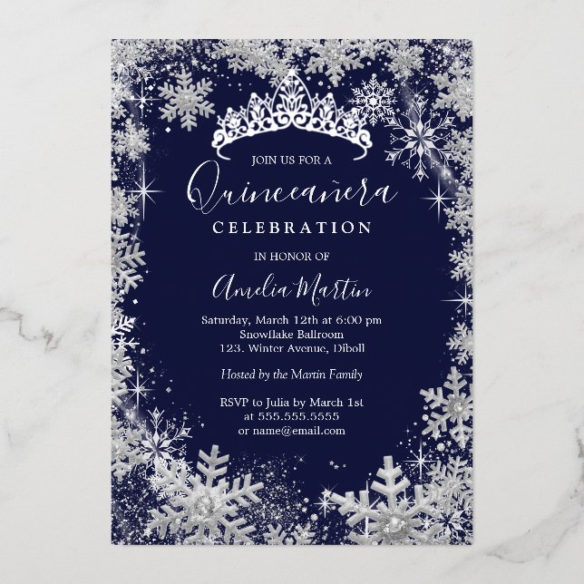 Winter Snowflake Silver Navy Quinceanera (Front)