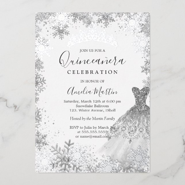 Winter Snowflake Silver Quinceanera  (Front)