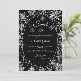 Winter Snowflake Sweet 16 Birthday Party Invitation