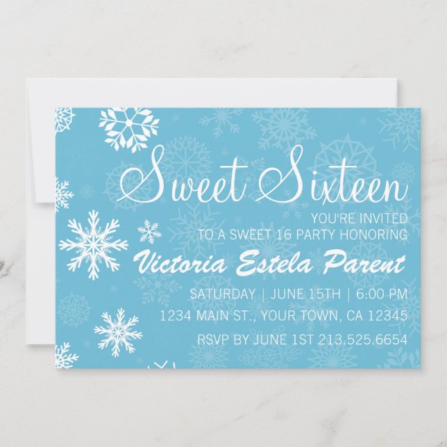 Winter Snowflake Sweet 16 Invitation (Front)
