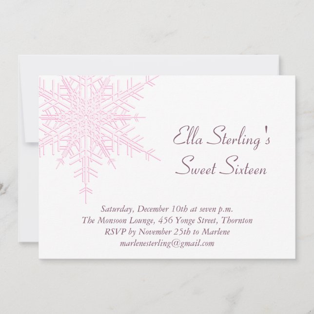Winter Snowflake Sweet Sixteen Birthday Invitation (Front)