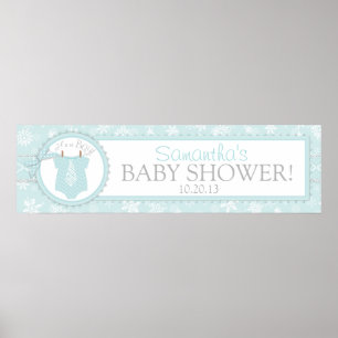 Winter Snowflake Tie Jumper Baby Shower Banner Poster
