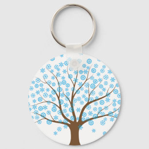 Winter Snowflake Tree Button Keychain