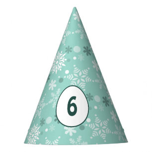  Winter Snowflake Turquoise-Blue 6th Birthday  Party Hat
