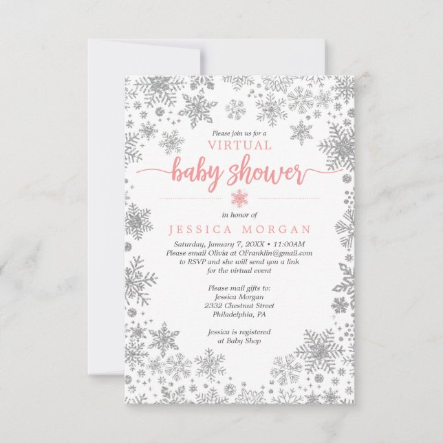 Winter Snowflake Virtual Baby Shower Invitation (Front)