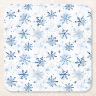 Winter snowflake watercolor pattern square paper coaster