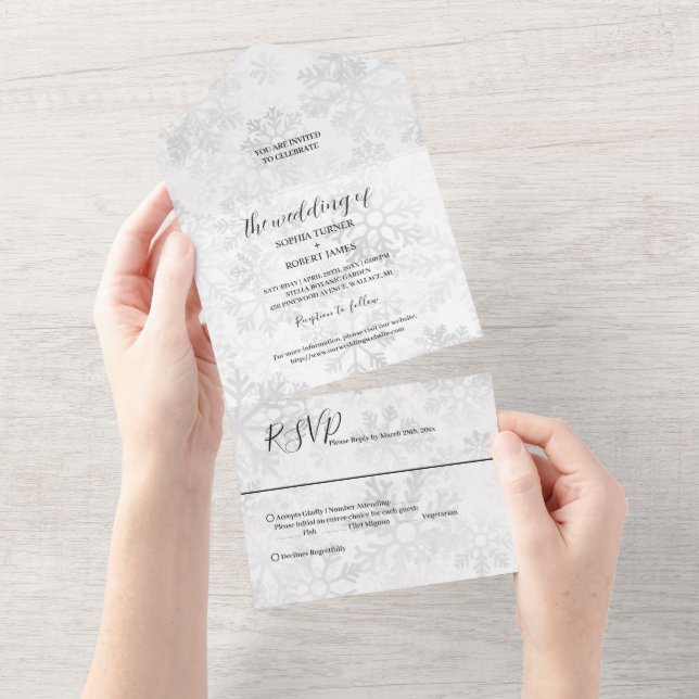 Winter Snowflake Wedding All In One Invitation (Tearaway)