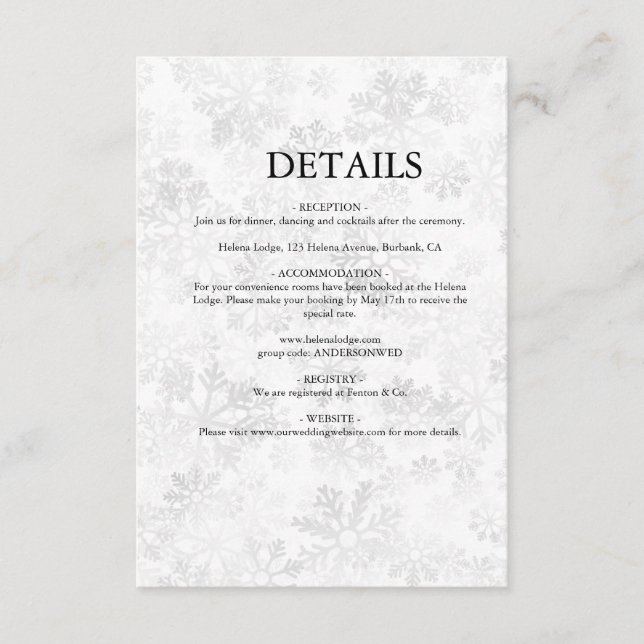 Winter Snowflake Wedding Enclosure Card (Front)