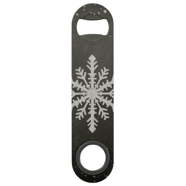 Winter Snowflake White Chalk Drawing Bar Key (Front)