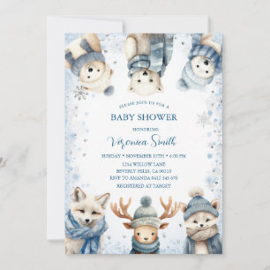 Winter Snowflake Woodland Animals Baby Shower Invitation