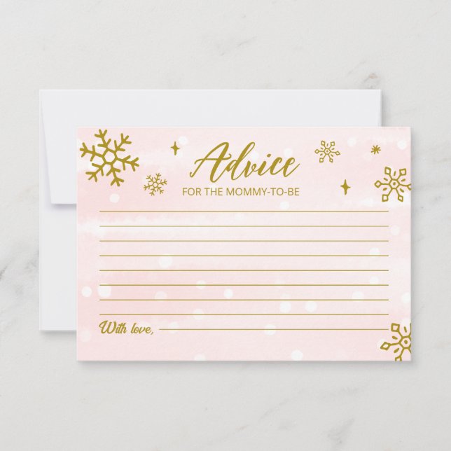 Winter Snowflakes Baby Girl Shower Advice Cards (Front)
