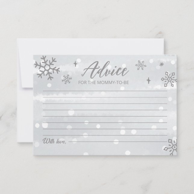 Winter Snowflakes Baby Grey Shower Advice Cards (Front)