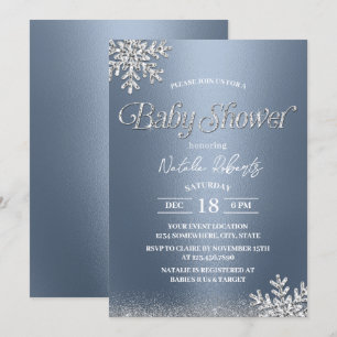 Winter Snowflakes Baby Shower Modern Dusty Blue Invitation