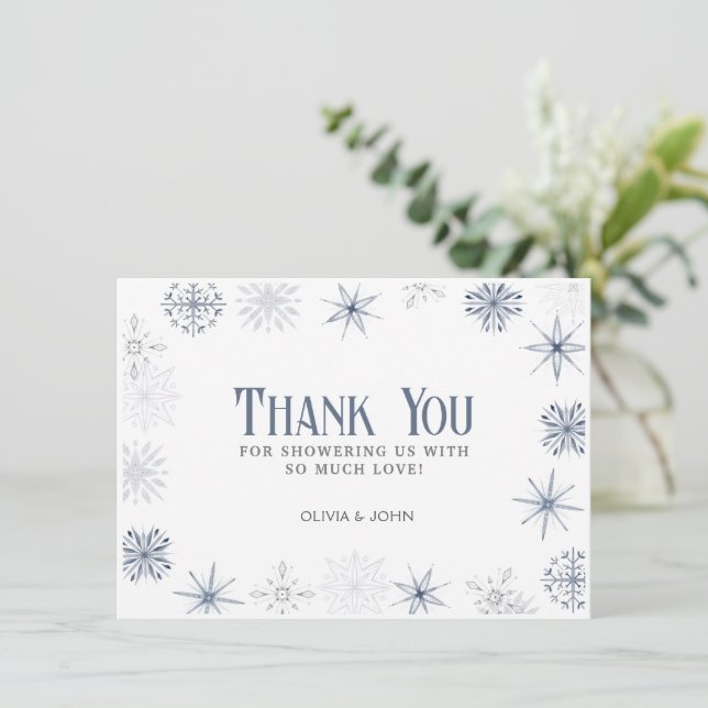 Winter Snowflakes, Blue and Grey Thank You Card (Standing Front)