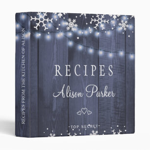 Winter snowflakes blue barn wood rustic recipes binder