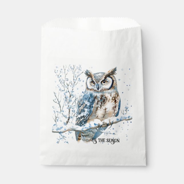 Winter Snowflakes Blue Owl Christmas Snow Favour Bag (Front)