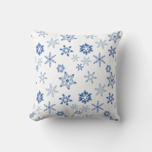 Winter snowflakes blue watercolor throw pillow