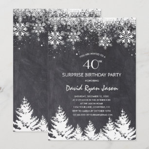 Winter Snowflakes Chalkboard Surprise Birthday Invitation