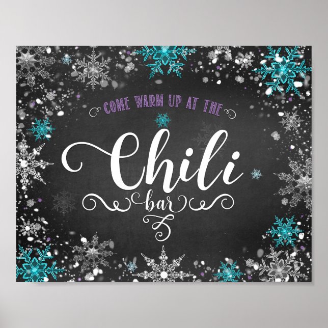 Winter Snowflakes Chili Bar Party Table Sign (Front)