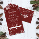 Winter Snowflakes Dark Red Christmas Wedding All In One Invitation<br><div class="desc">This all in one wedding design is accented with elegant snowflakes. Click the customize button for more flexibility in modifying the text. Variations of this design, different paper types, as well as coordinating products are available in our shop, zazzle.com/store/doodlelulu. Contact us if you need this design applied to a specific...</div>