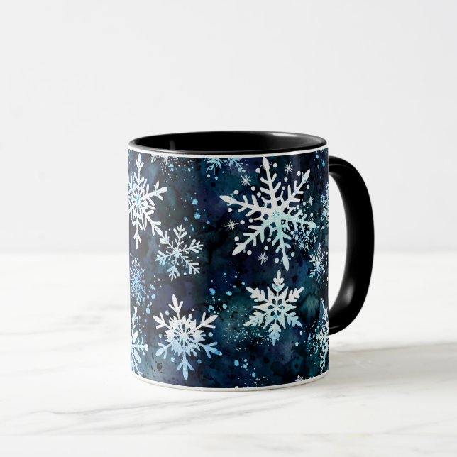 Winter Snowflakes Deep Blue Magical Night Mug (Front Right)