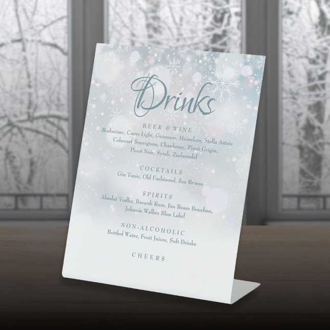 Winter Snowflakes Drinks Menu Pedestal Sign (Winter Snowflakes Drinks Menu Pedestal Sign)